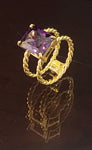 Birth stone ring month color, 18k plated gold - double rope ring band, Boldness for Her.