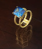 Birth stone ring month color, 18k plated gold - double rope ring band, Boldness for Her.