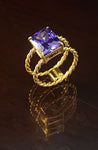 Birth stone ring month color, 18k plated gold - double rope ring band, Boldness for Her.