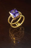 Birth stone ring month color, 18k plated gold - double rope ring band, Boldness for Her.