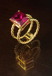 Birth stone ring month color, 18k plated gold - double rope ring band, Boldness for Her.