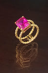 Birth stone ring month color, 18k plated gold - double rope ring band, Boldness for Her.