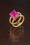 Birth stone ring month color, 18k plated gold - double rope ring band, Boldness for Her.