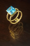 Birth stone ring month color, 18k plated gold - double rope ring band, Boldness for Her.