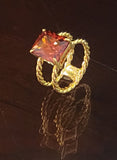 Birth stone ring month color, 18k plated gold - double rope ring band, Boldness for Her.