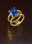 Birth stone ring month color, 18k plated gold - double rope ring band, Boldness for Her.