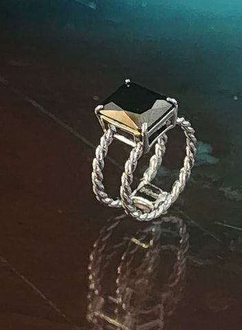 Black ring, Double rope ring band  18k black plated gold. Boldness for Her