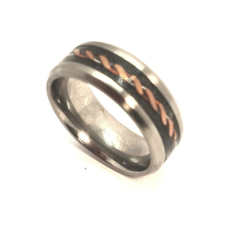 Strong Dad or Son - Rope Black Inlay Titanium Ring