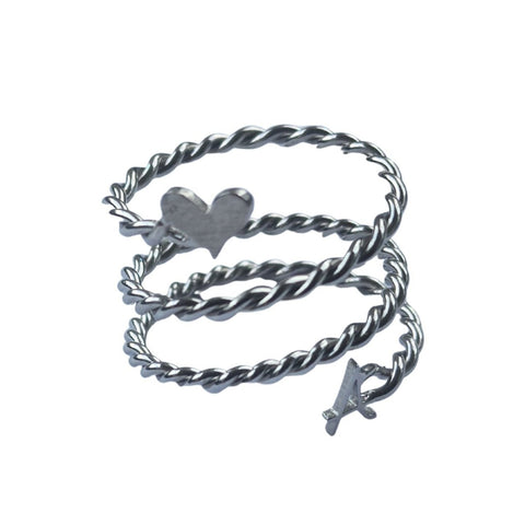 " LOVE LIFE " Heart Monogram Initial Rope Ring. Boldness for Her.